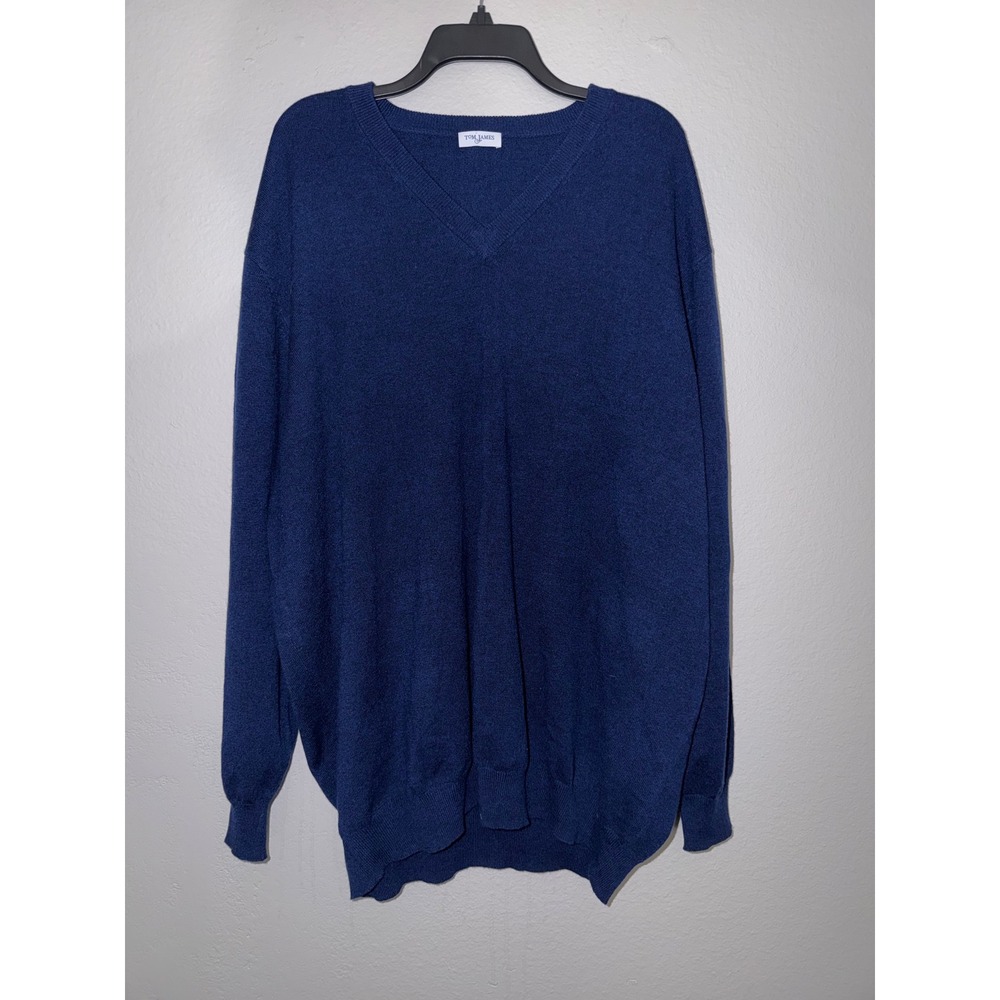 Tom James Mens Navy Blue 100% Cashmere V-Neck Long Sleeve Knit Sweater